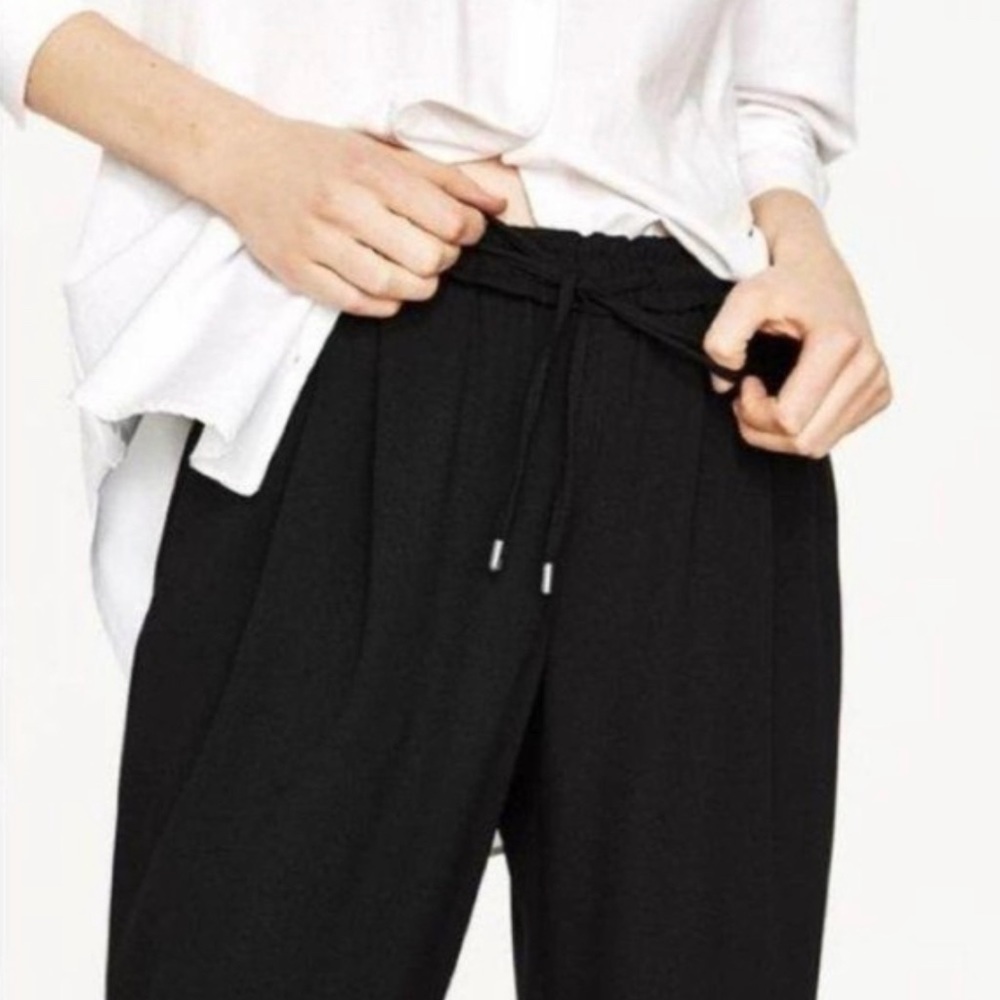 Zara Basic Collection Drawstring Trousers Black - image 2